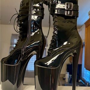 Black Patent Leather Platform Boots
